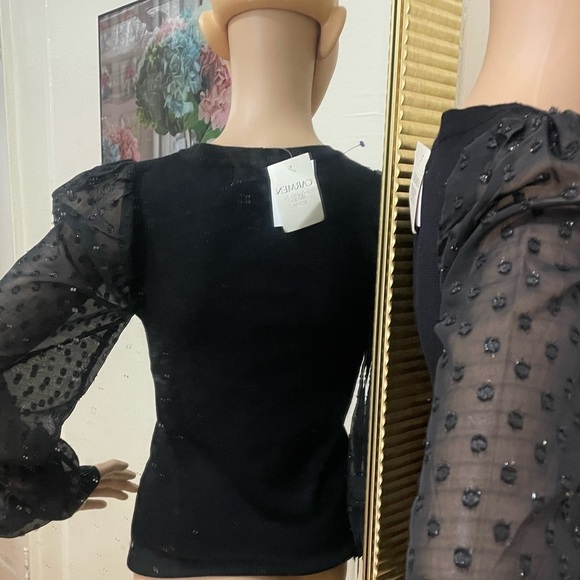 Carmen Marc Valvo Black Blouse with Sheer Sleeves - Picture 11 of 12